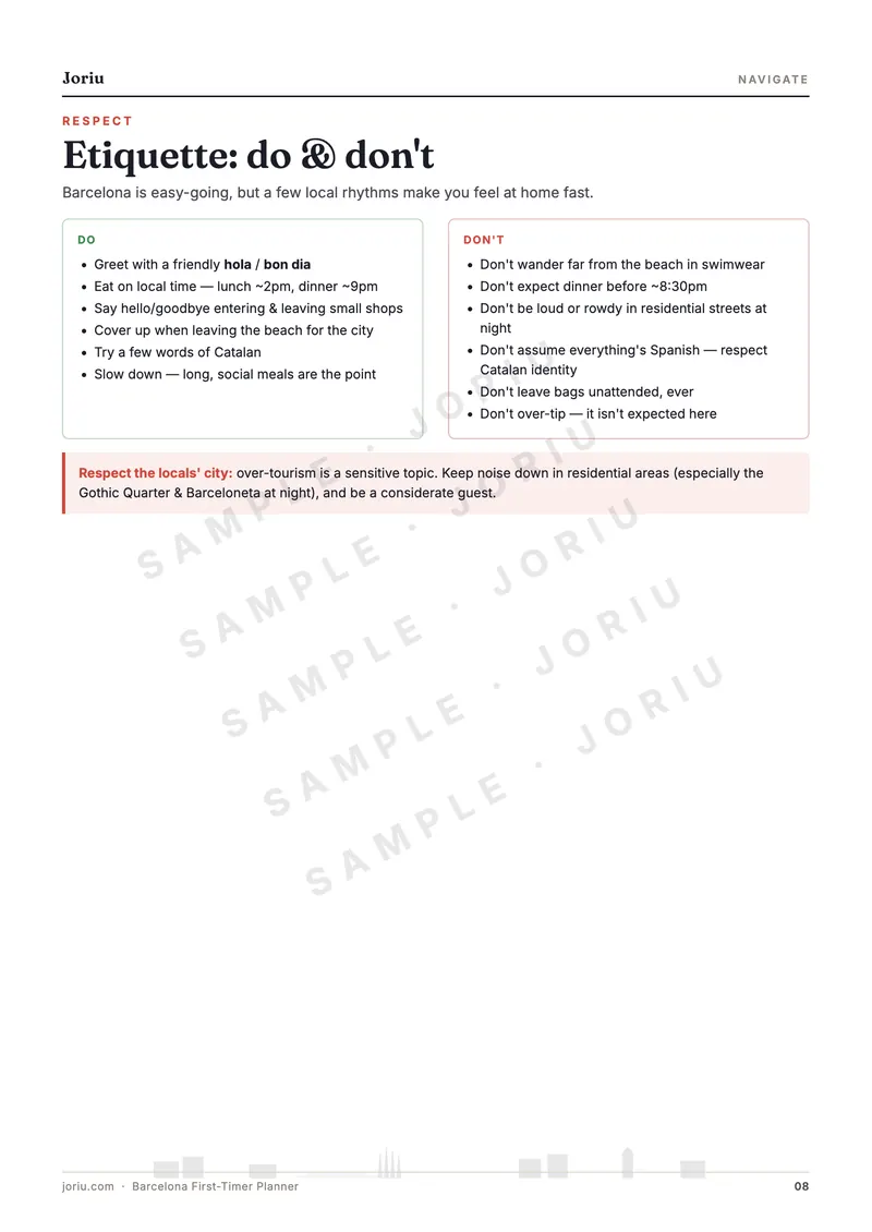 Barcelona planner — Etiquette do & don't