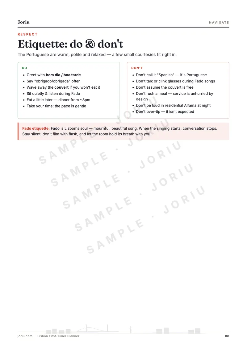Lisbon planner — Etiquette do & don't