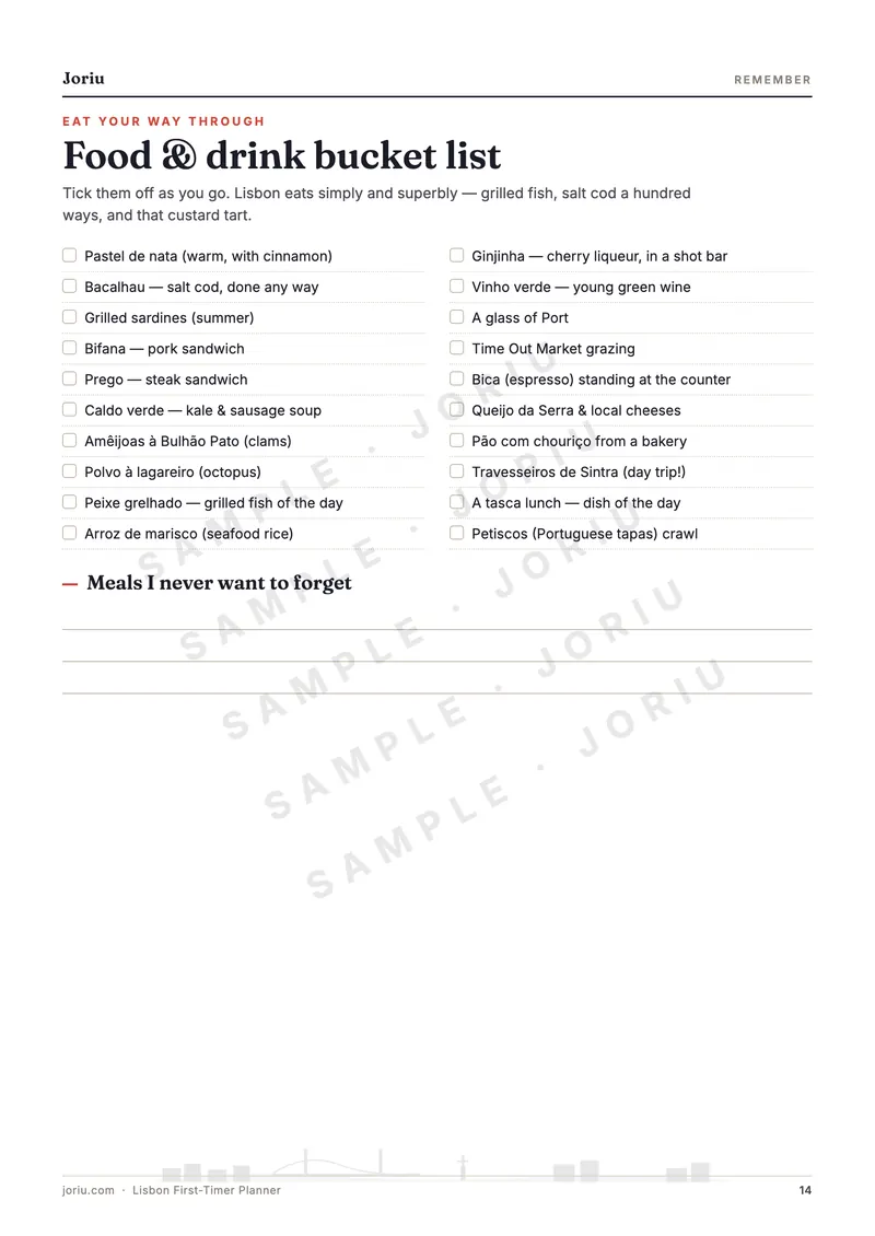 Lisbon planner — Food bucket list