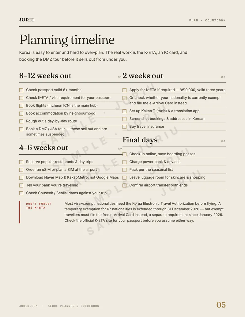 Seoul planner — Transit cheat sheet